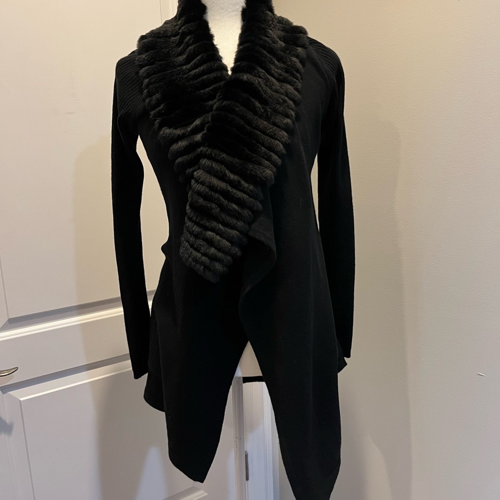 Theory Wool Knit Sweater Fur Trim